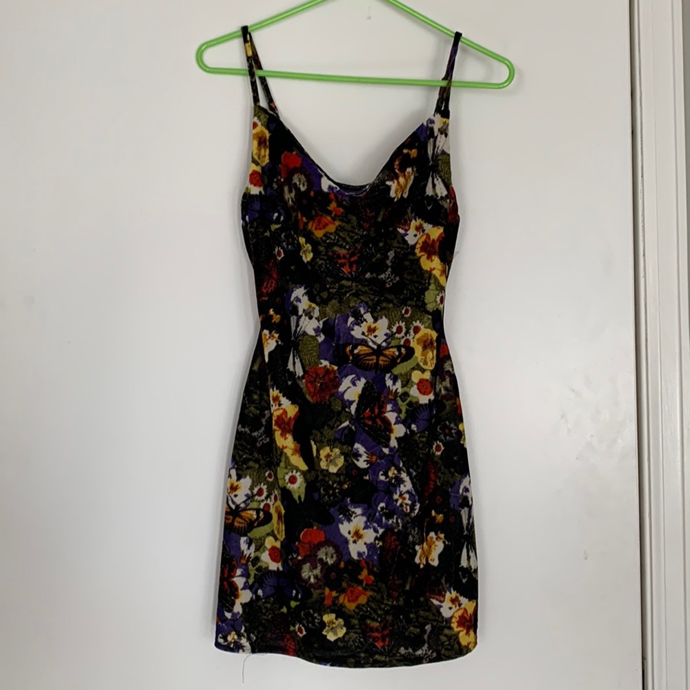 Floral Felt Spaghetti Strap Cocktail Dress